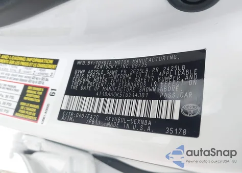 2026 Toyota Camry Le z USA, uszkodzony, nr VIN 4T1DAACK5TU214301